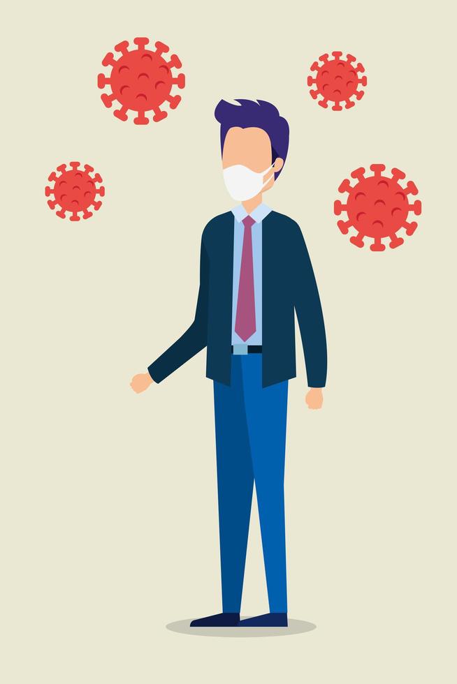 businessman using face mask with particles covid 19 vector