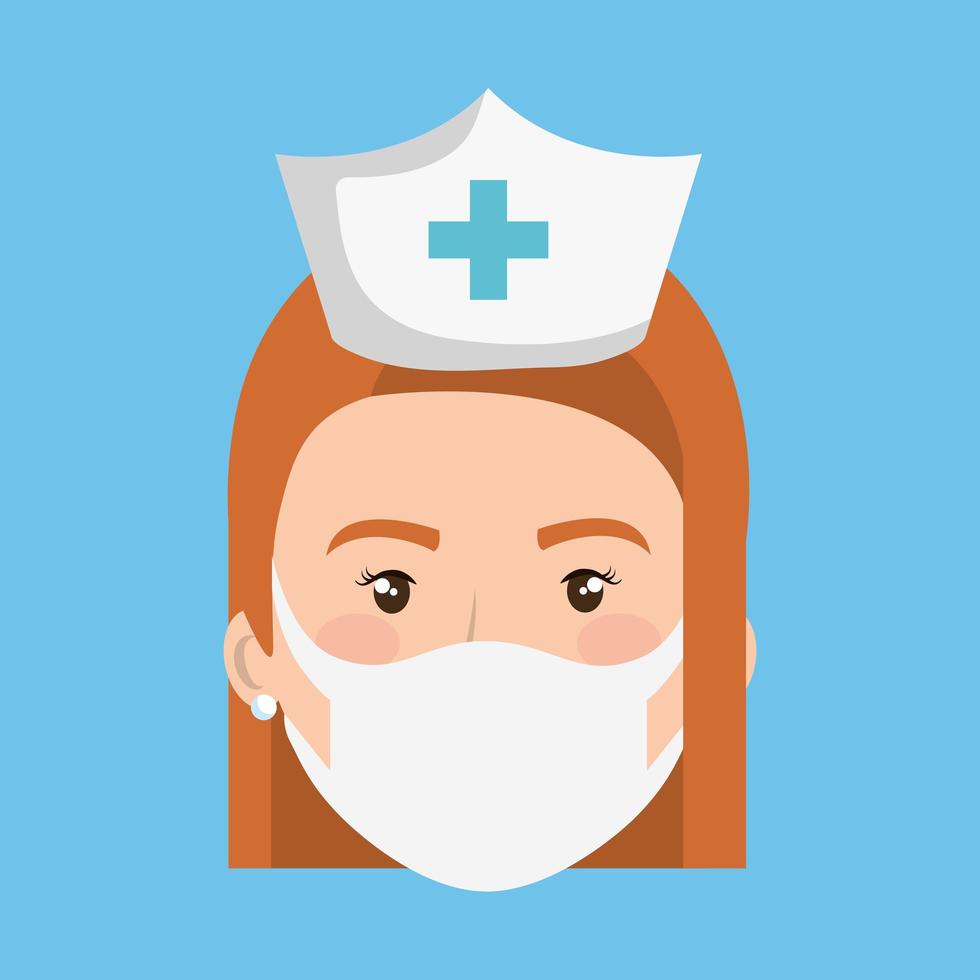 face of nurse using face mask isolated icon vector