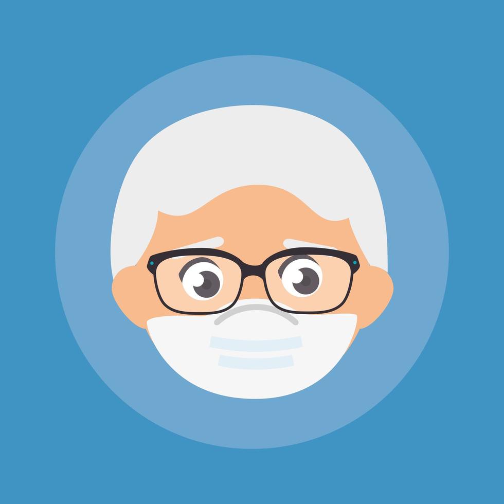 face of old man using face mask isolated icon vector
