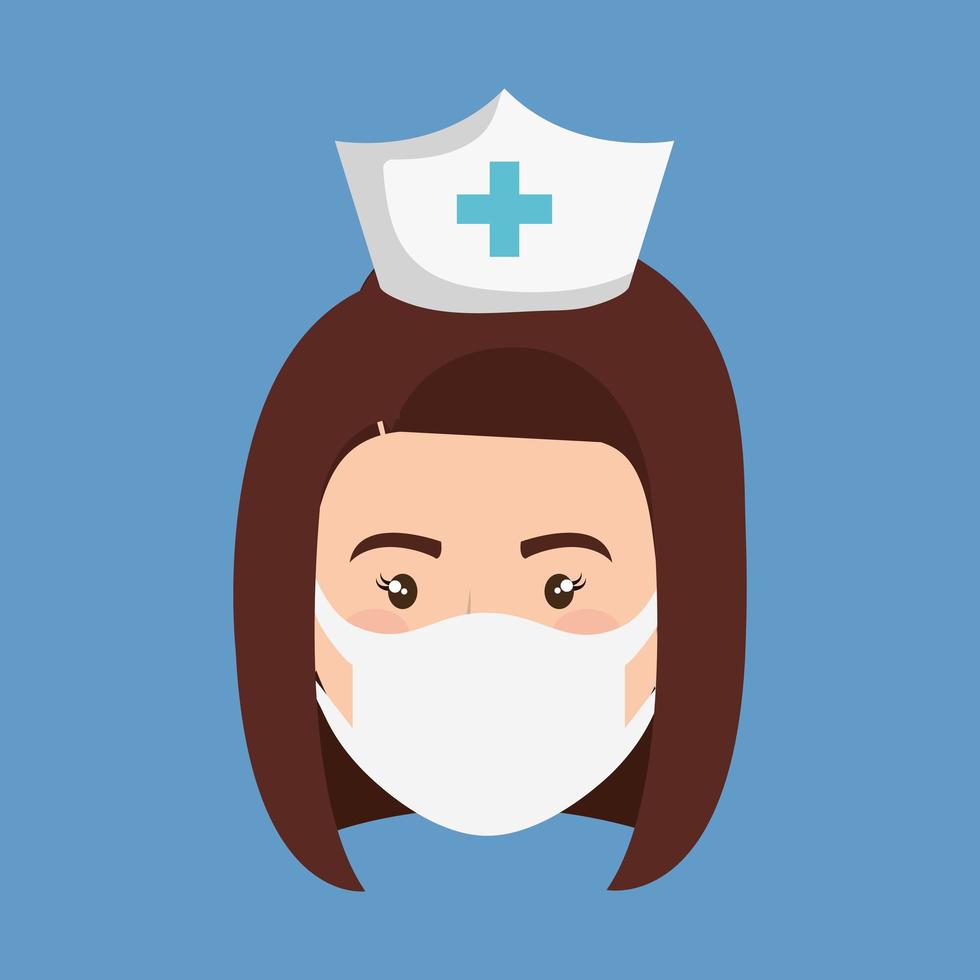 face of nurse using face mask isolated icon vector