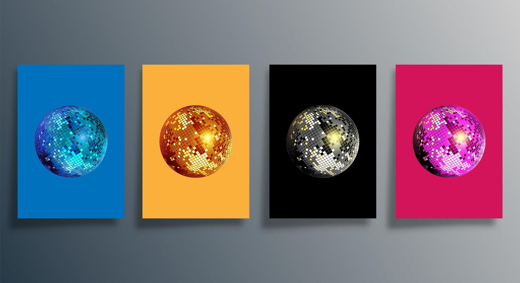 Disco ball in various colors cover set vector