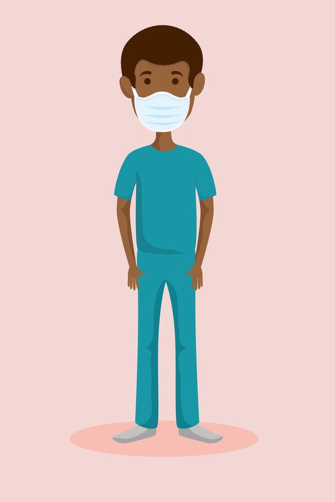 male paramedic using face mask isolated icon vector