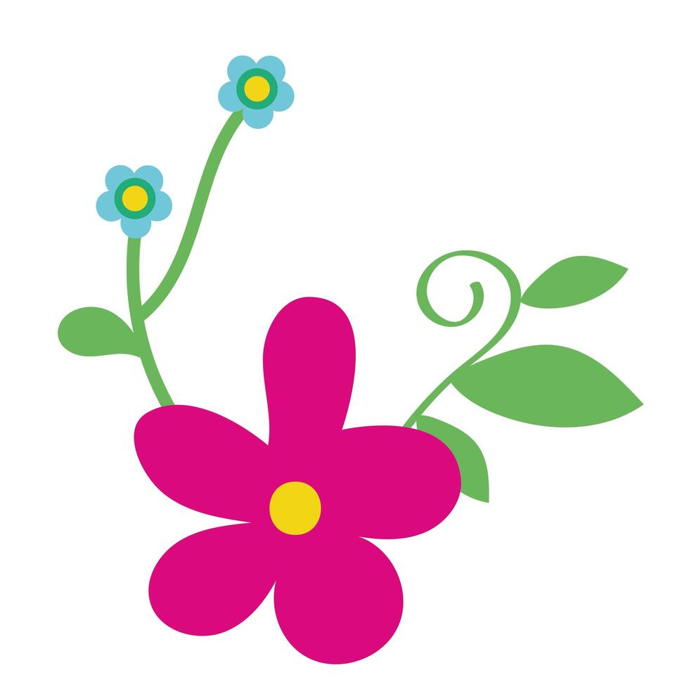 beautiful flowers and leaves garden decorative icon vector