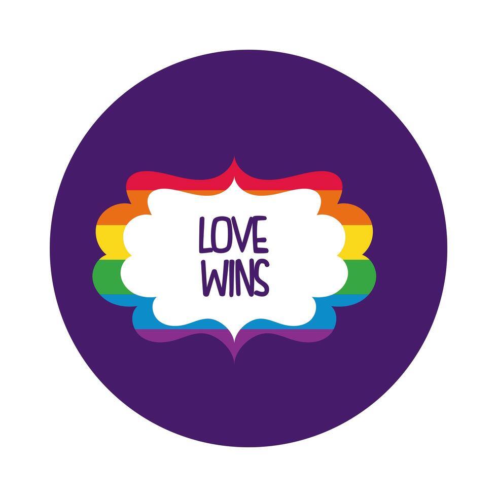 frame with gay pride phrase, love wins, block style vector