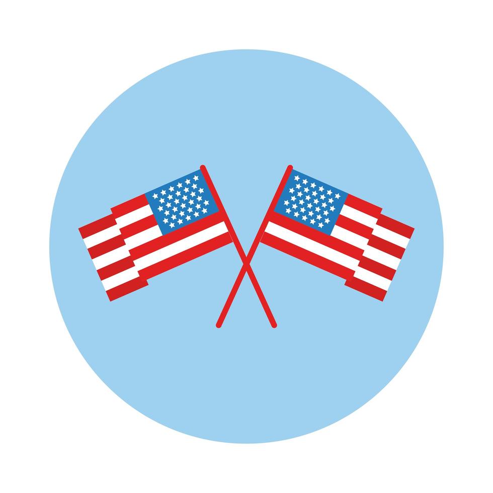 USA flags crossed block style icon vector