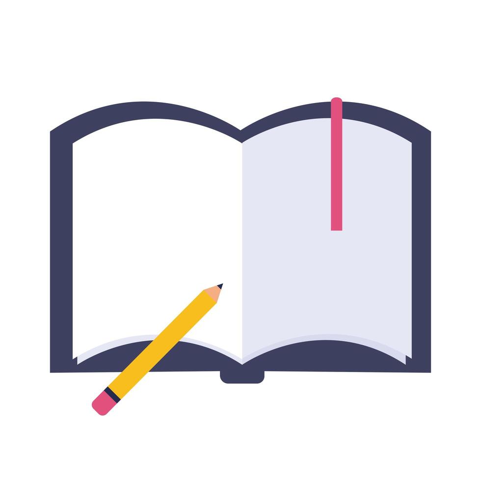 text book with pencil flat style icon vector