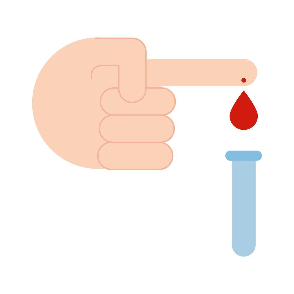 mano con gota de sangre estilo plano vector