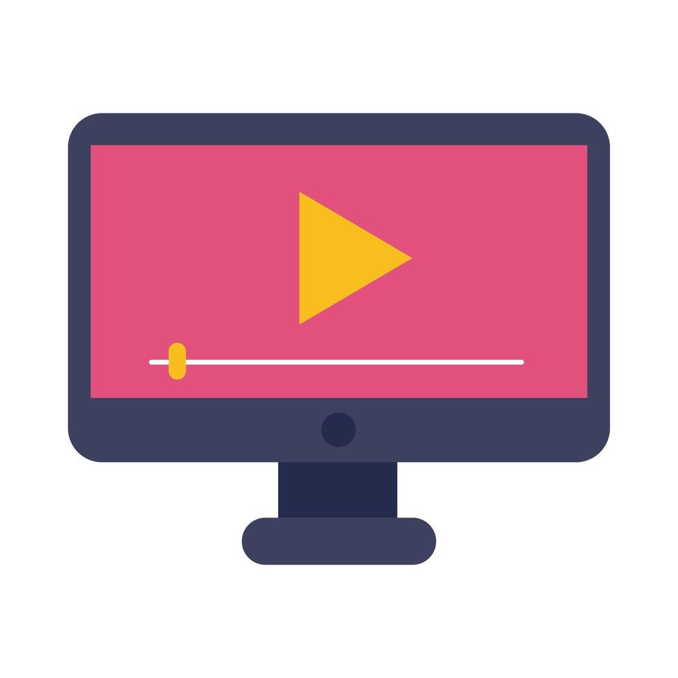 desktop with media player online education flat style vector