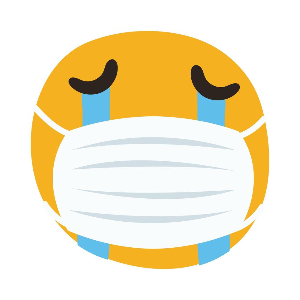 emoji con máscara médica llorando estilo de dibujo a mano vector