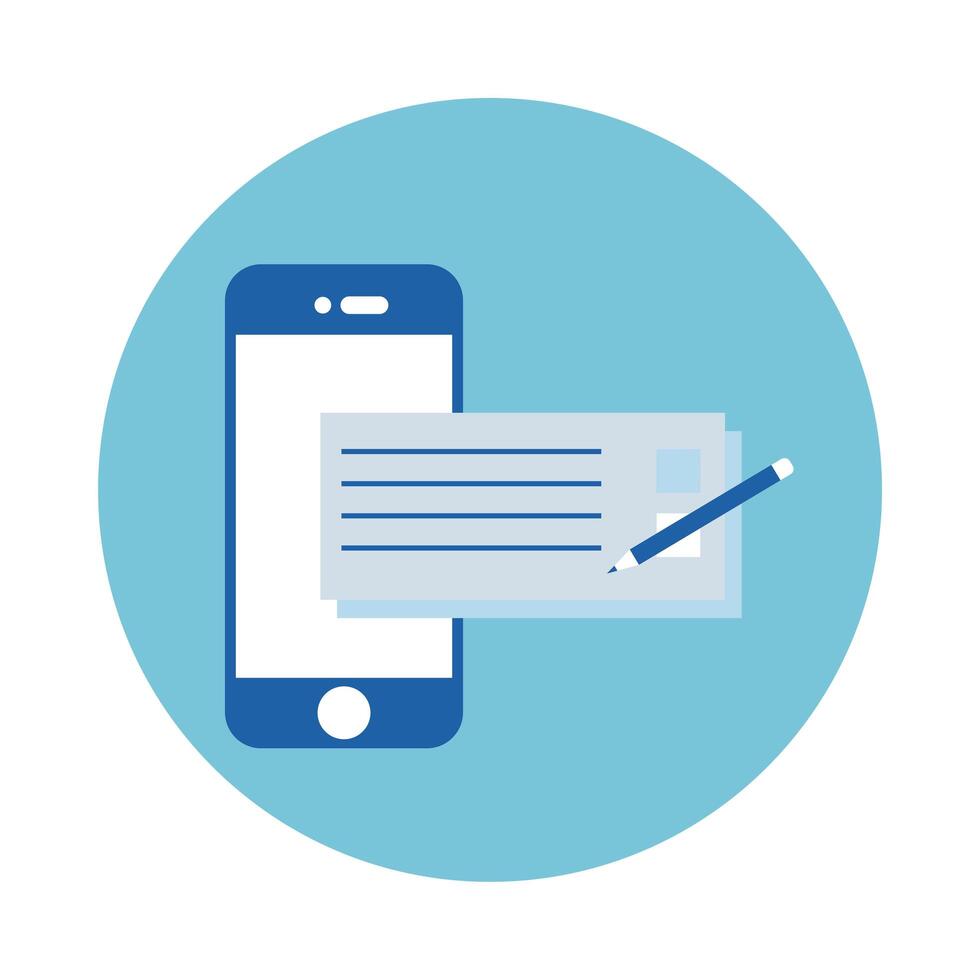 smartphone with bank check block style icon vector