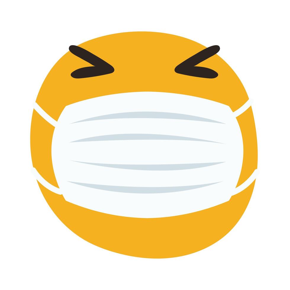 emoji wearing medical mask hand draw style vector