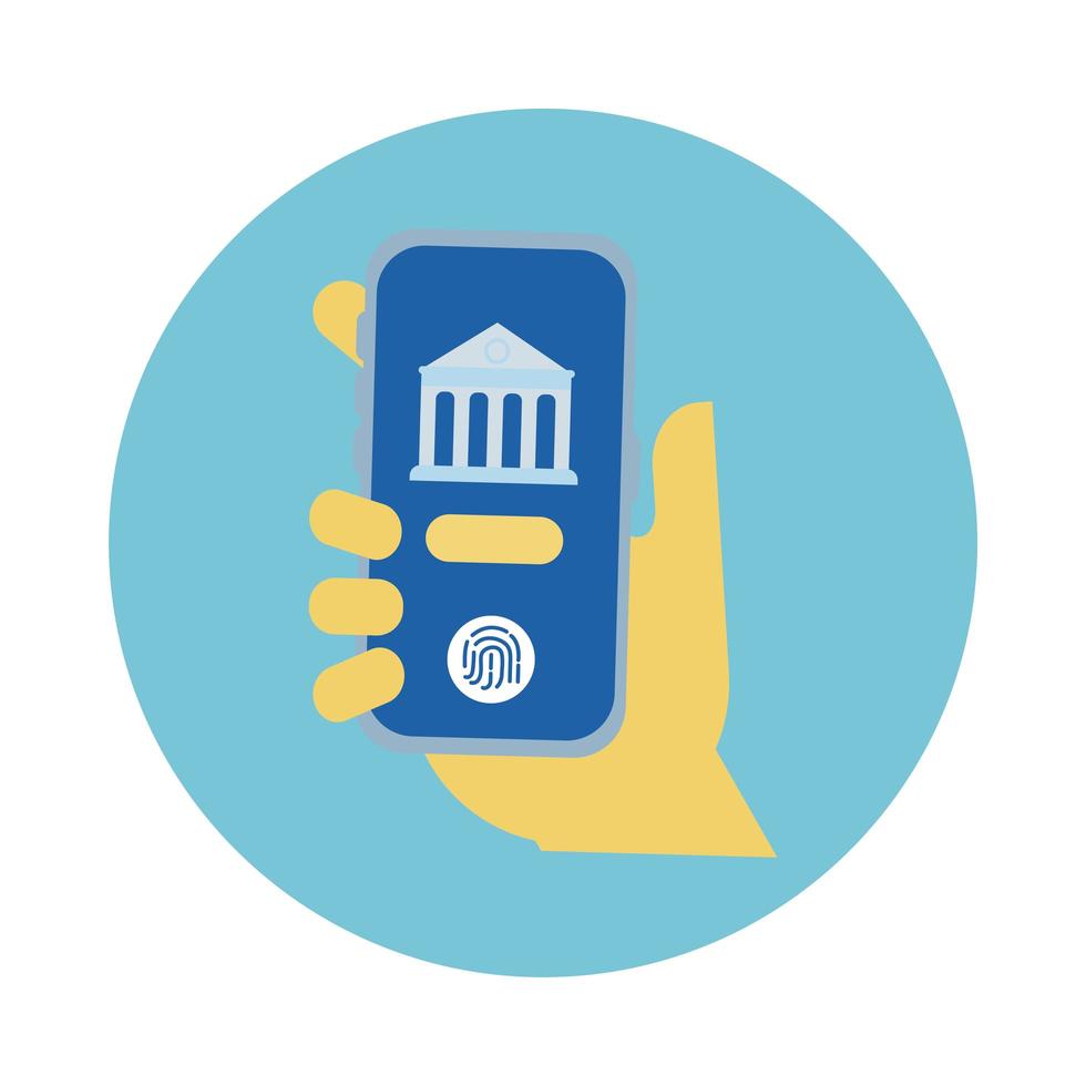 hand using smartphone with bank block style vector