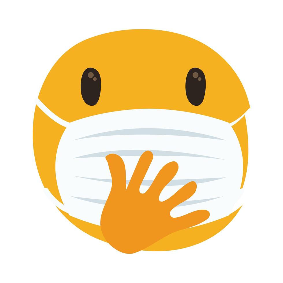 emoji pensativo con máscara médica estilo de dibujo a mano vector