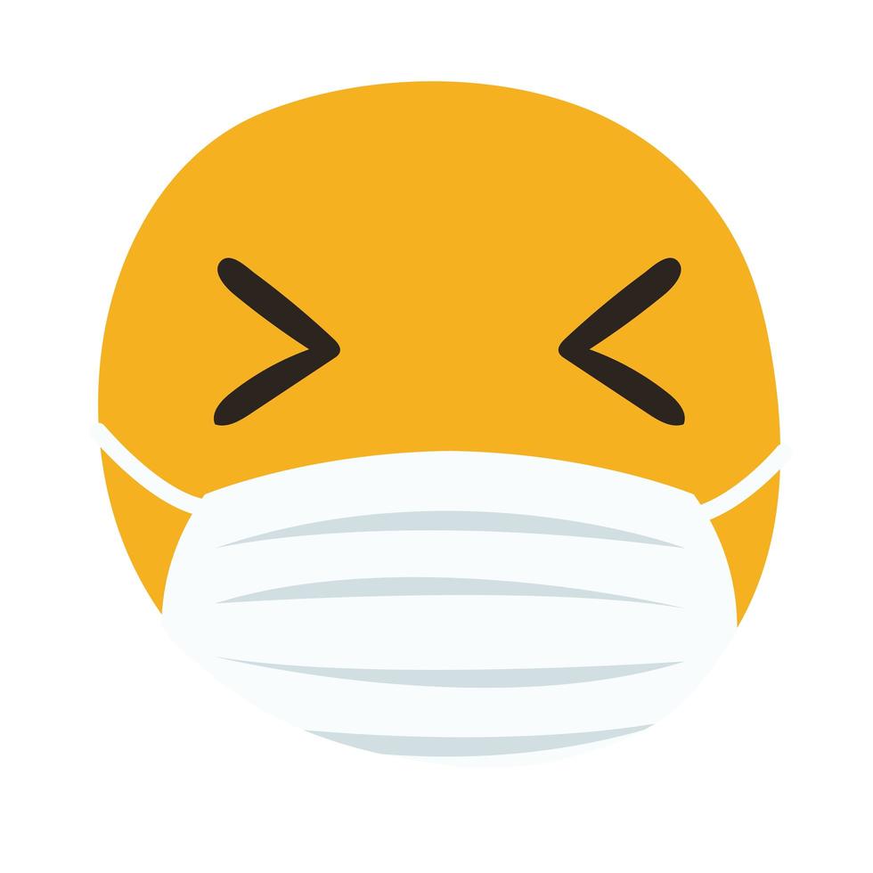 emoji wearing medical mask hand draw style vector