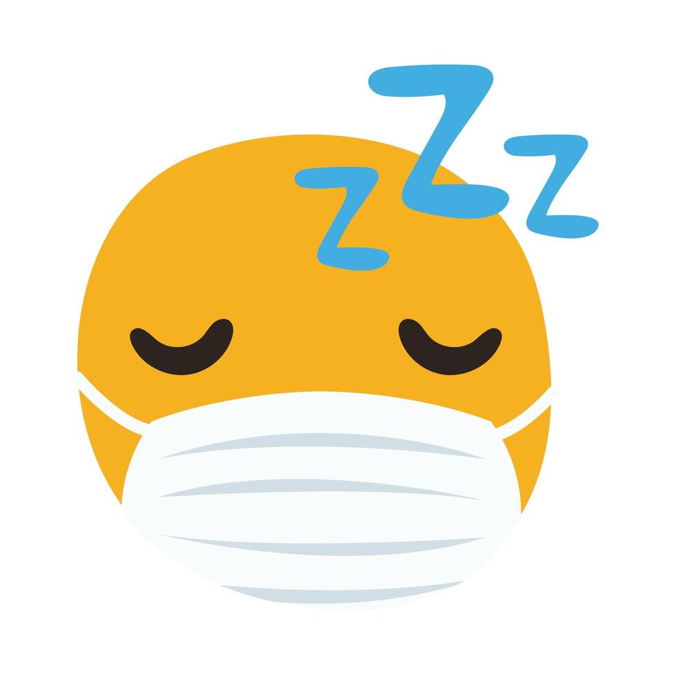 emoji dormido con máscara médica estilo de dibujo a mano vector