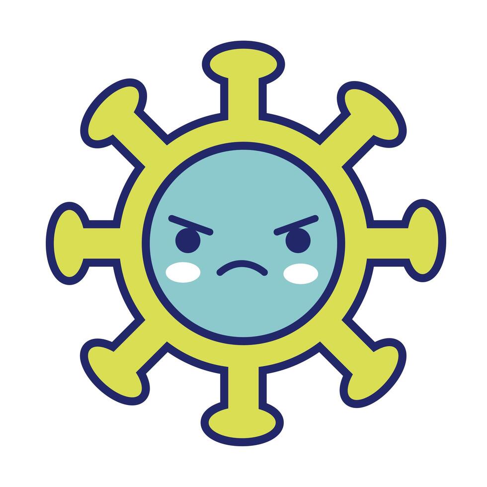 covid19 virus particle kawaii line style vector