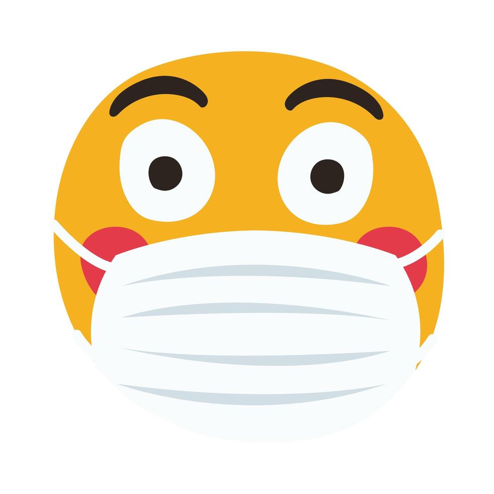 emoji flushed wearing medical mask hand draw style vector