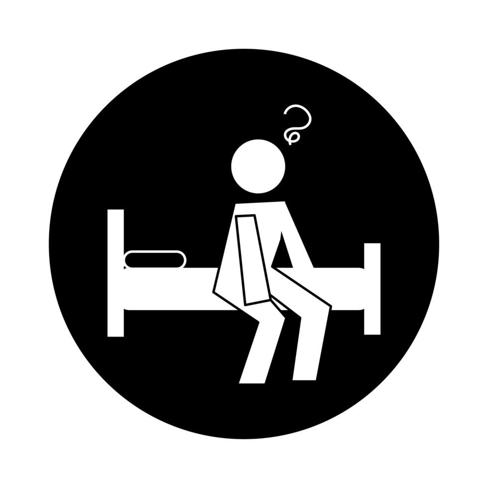 human disorientated in bed health pictogram block style vector