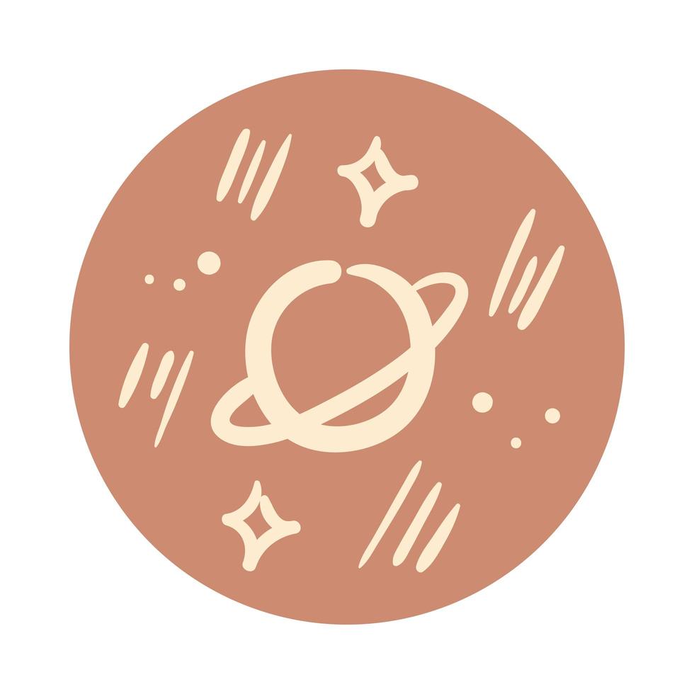 Saturno y estrellas estilo de dibujo a mano boho vector