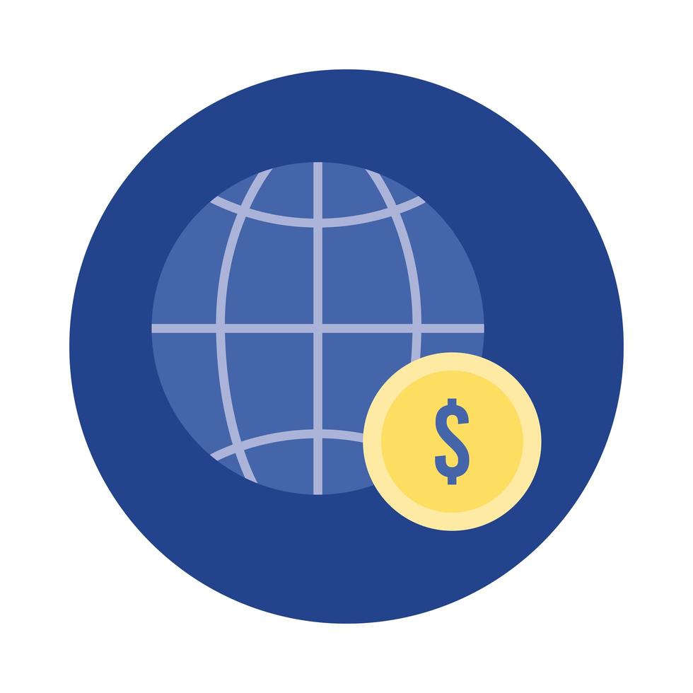 sphere browser with coin block and flat style icon vector