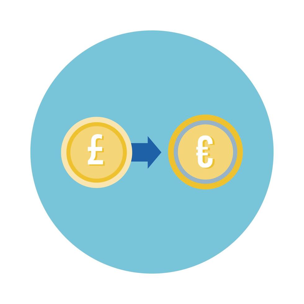 euro and sterling pounds coins block style icon vector