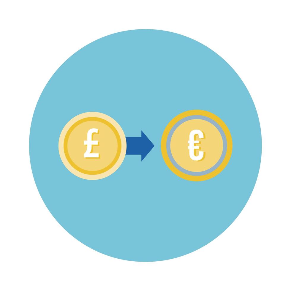 euro and sterling pounds coins block style icon vector