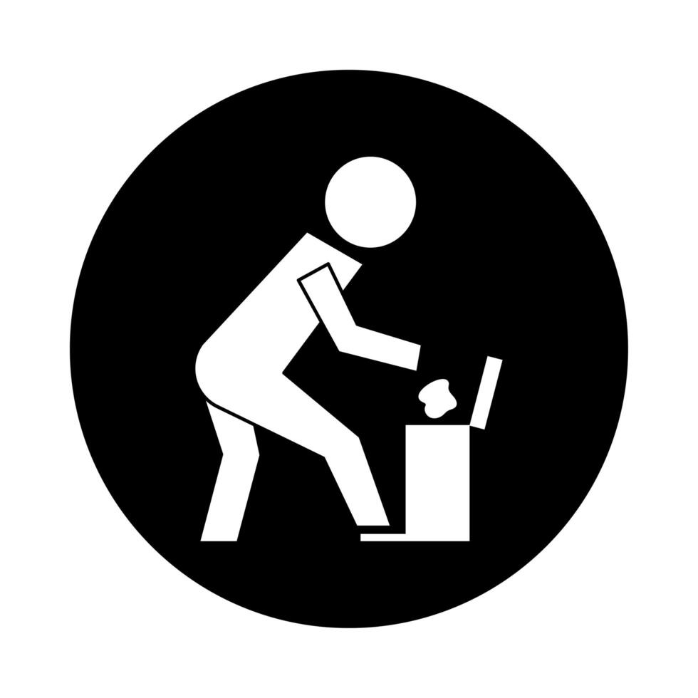 human throwing garbage in pot pictogram block style vector