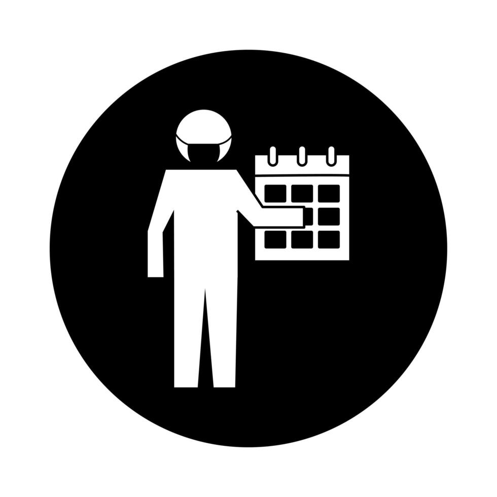 figure using face mask with calendar health pictogram block style vector