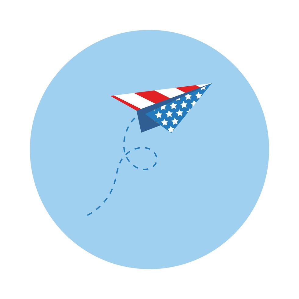 paper airplane with usa flag block style vector