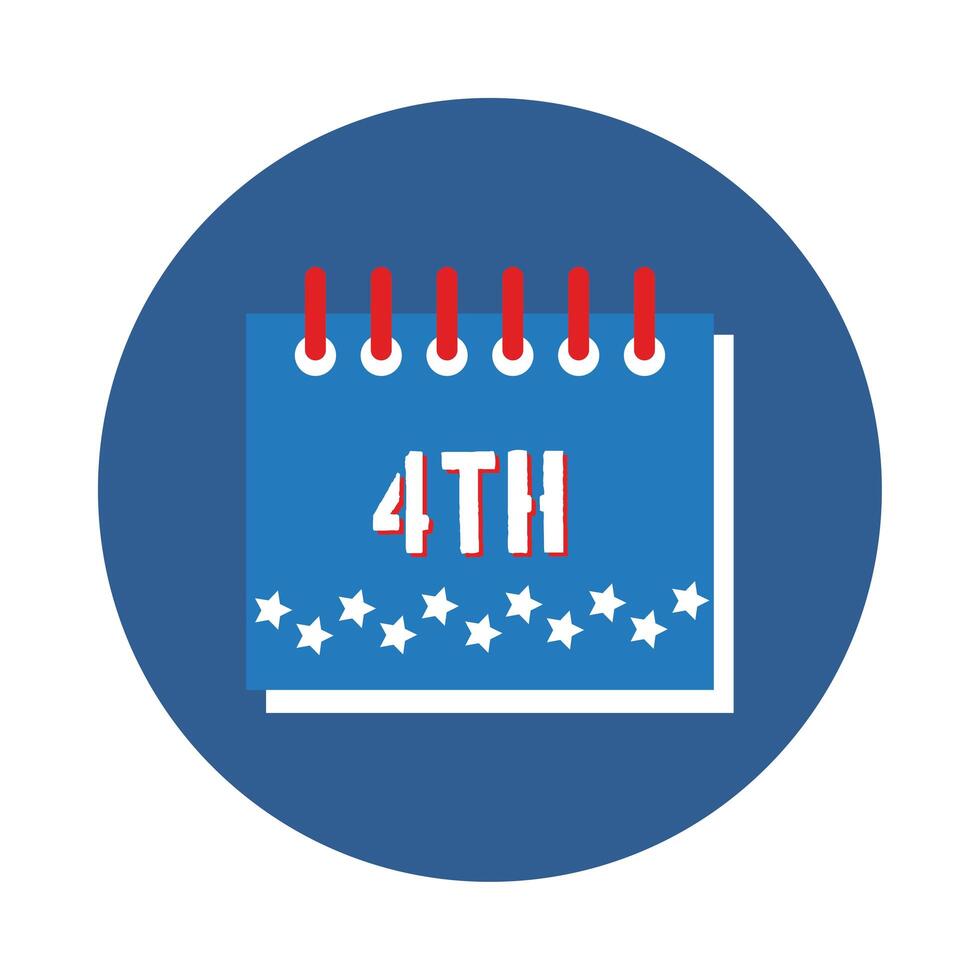 calendar with stars fourth of july block style vector