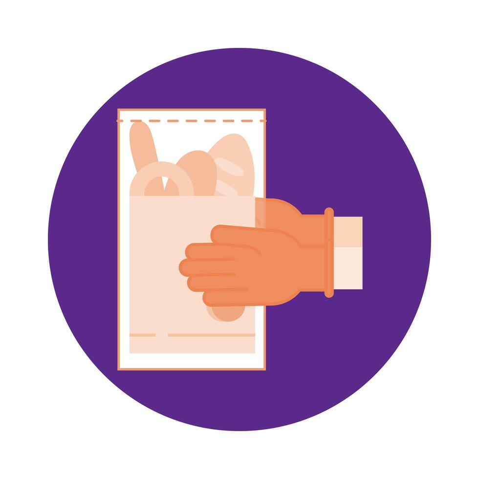 hands lifting pastry bag block style vector