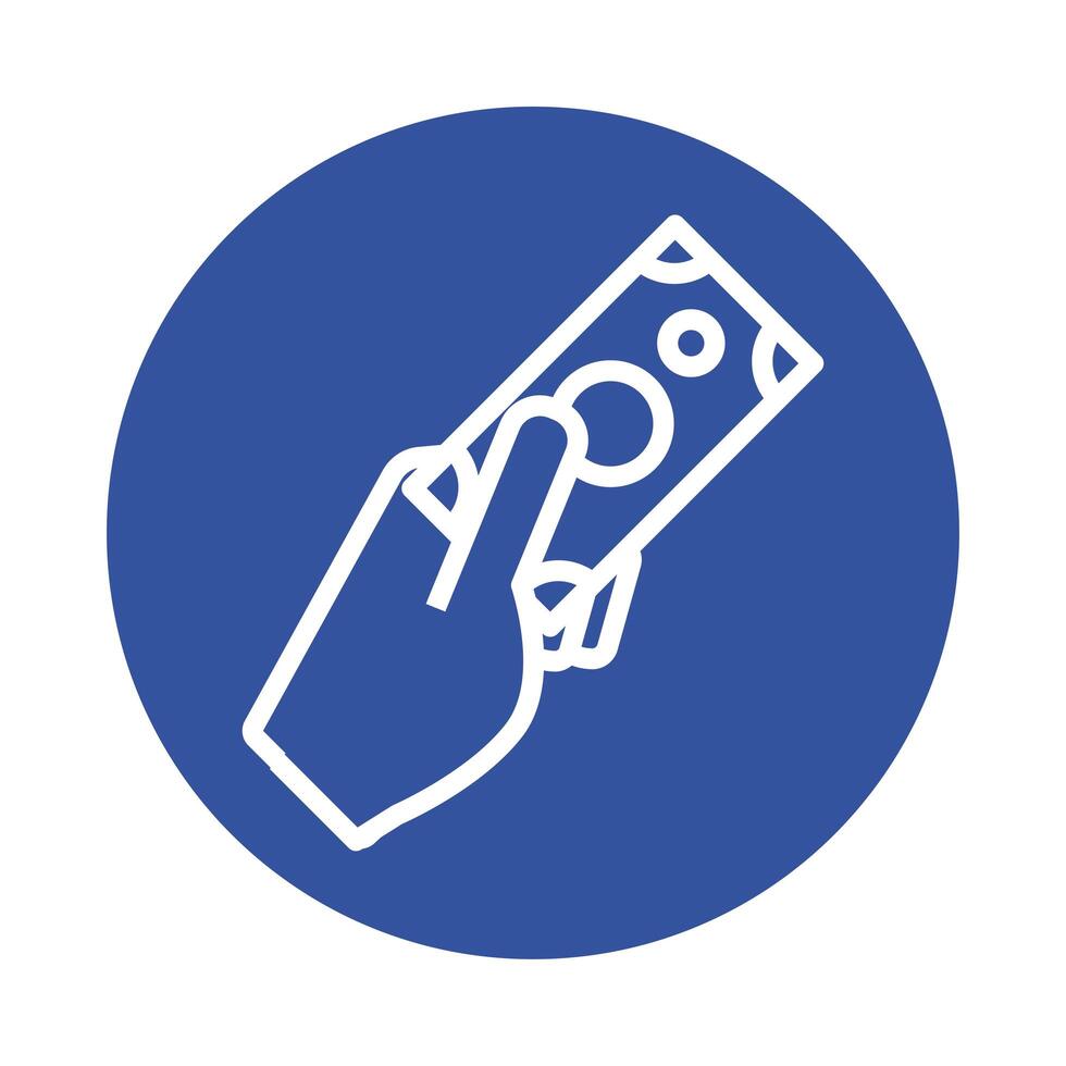 hand with bill money dollar block style vector