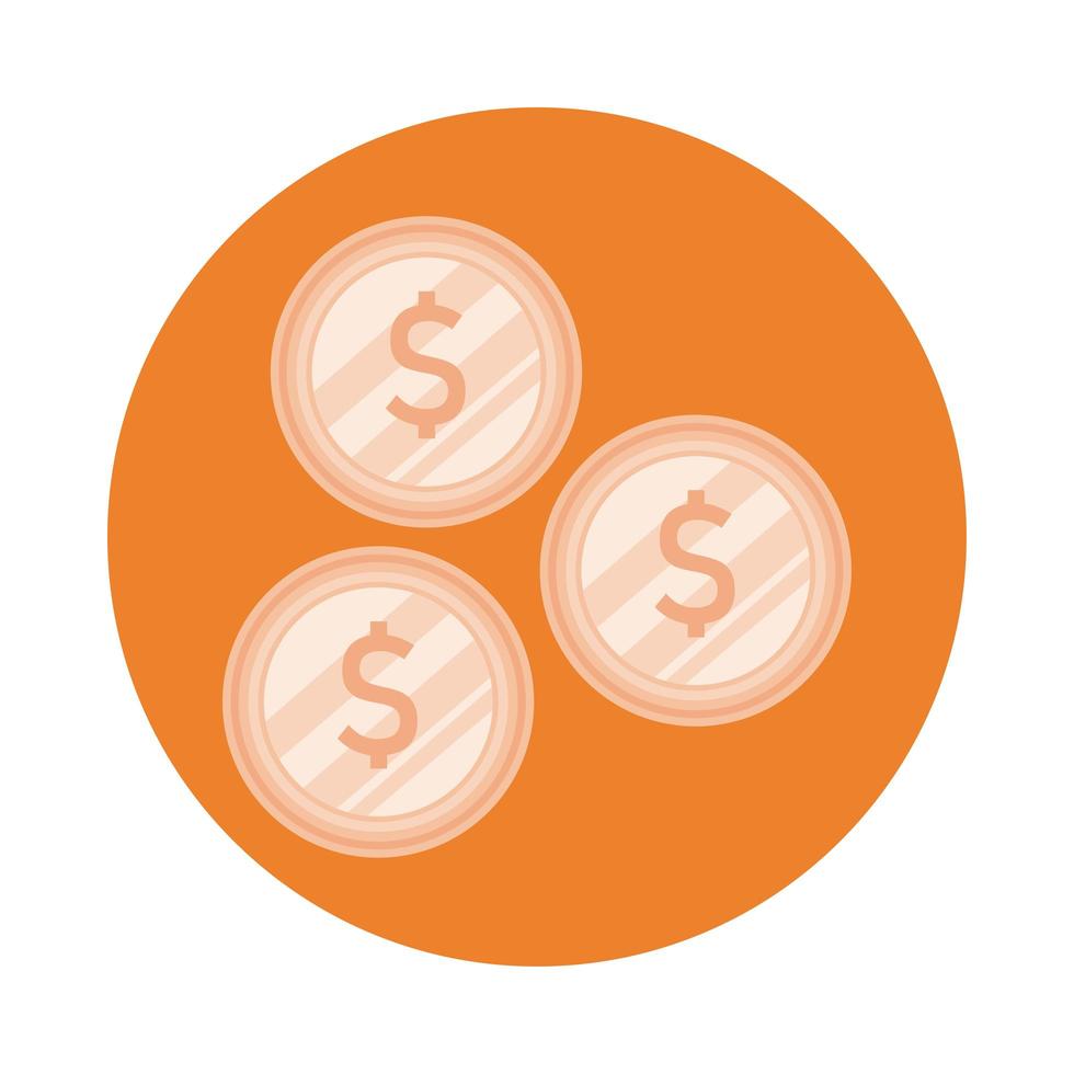 monedas dinero dólares bloque estilo vector