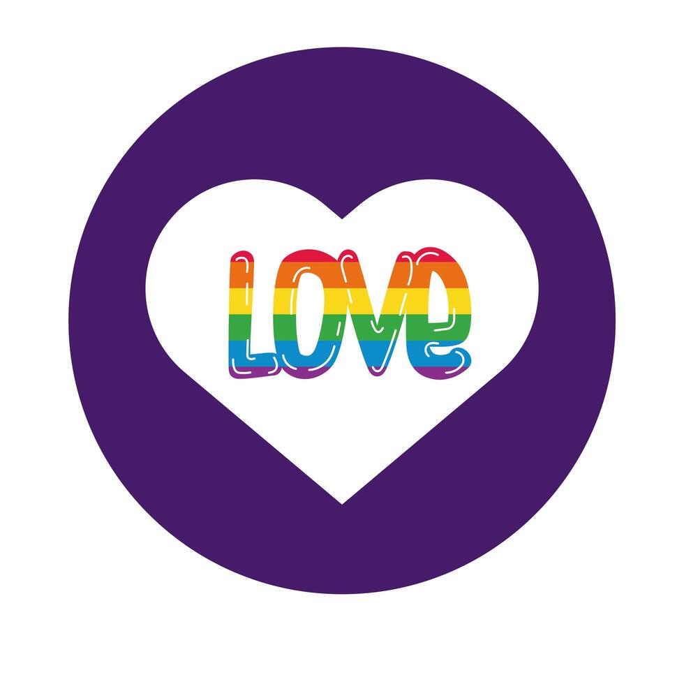 heart with love word gay pride block style vector