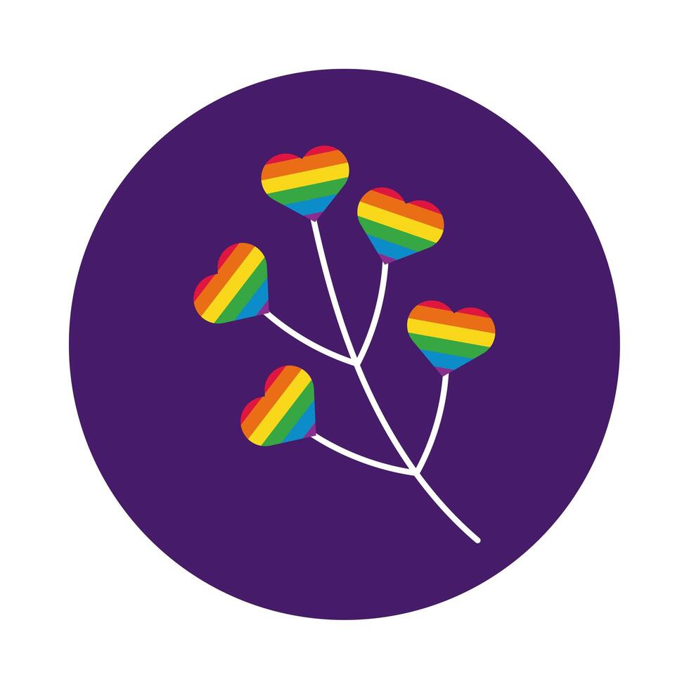 branch with hearts gay pride block style vector