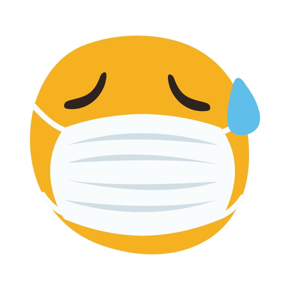 emoji wearing medical mask sweating hand draw style vector