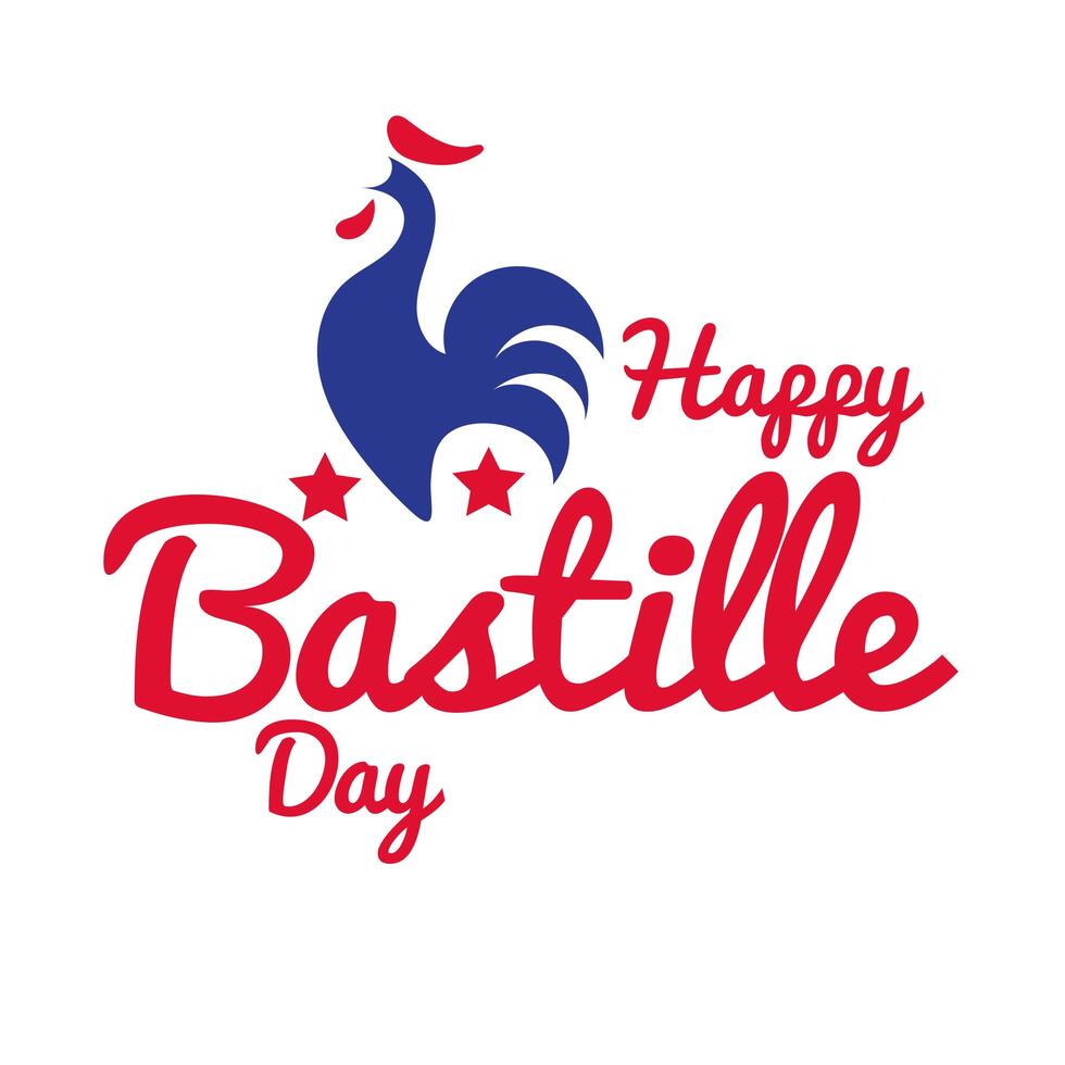 bastille day lettering with rooster hand draw style vector