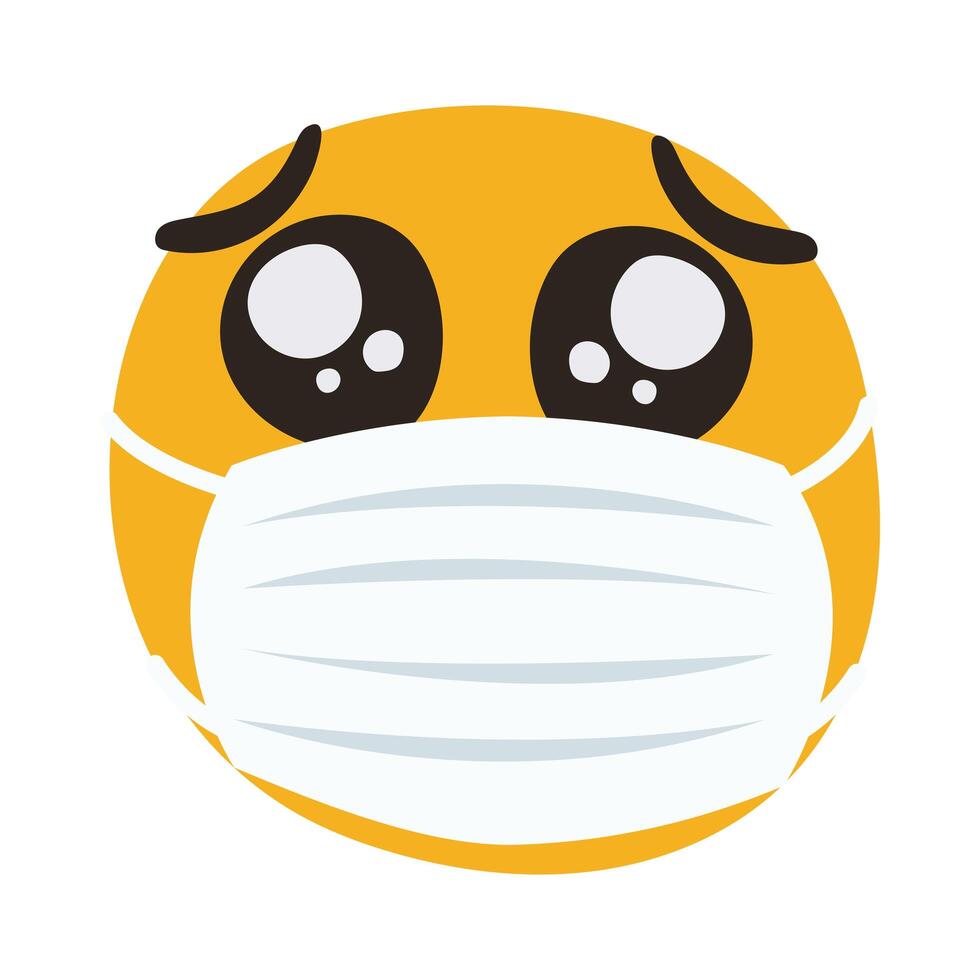 emoji wearing medical mask hand draw style vector