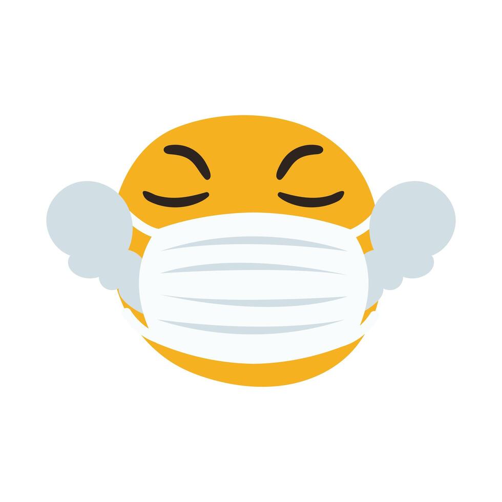emoji heated wearing medical mask hand draw style vector