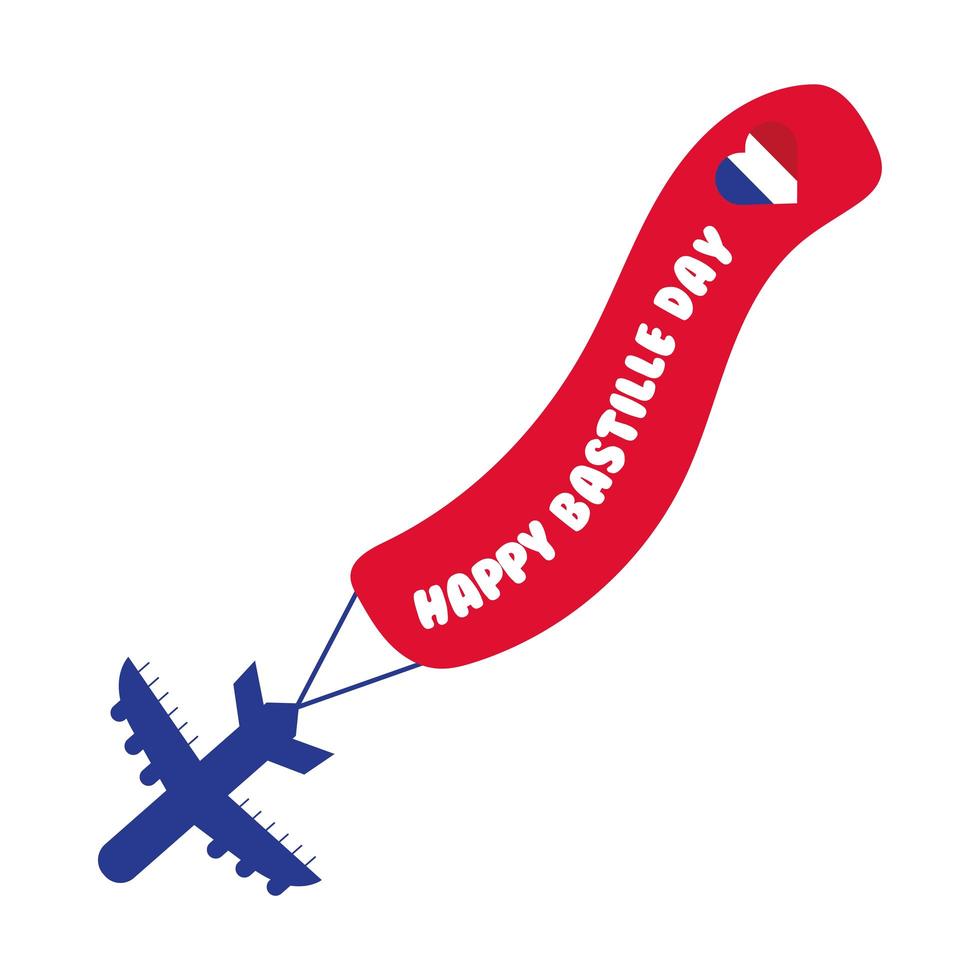 airplane flying with bastille day lettering hand draw style vector