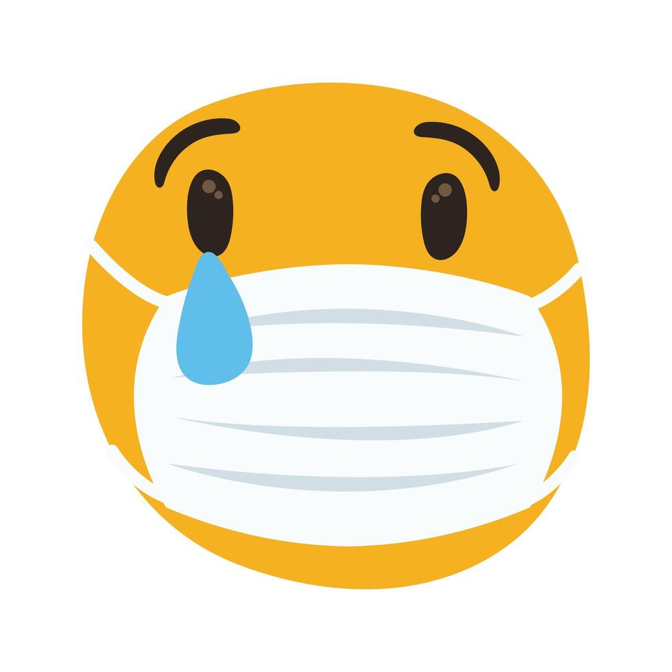 emoji wearing medical mask crying hand draw style vector