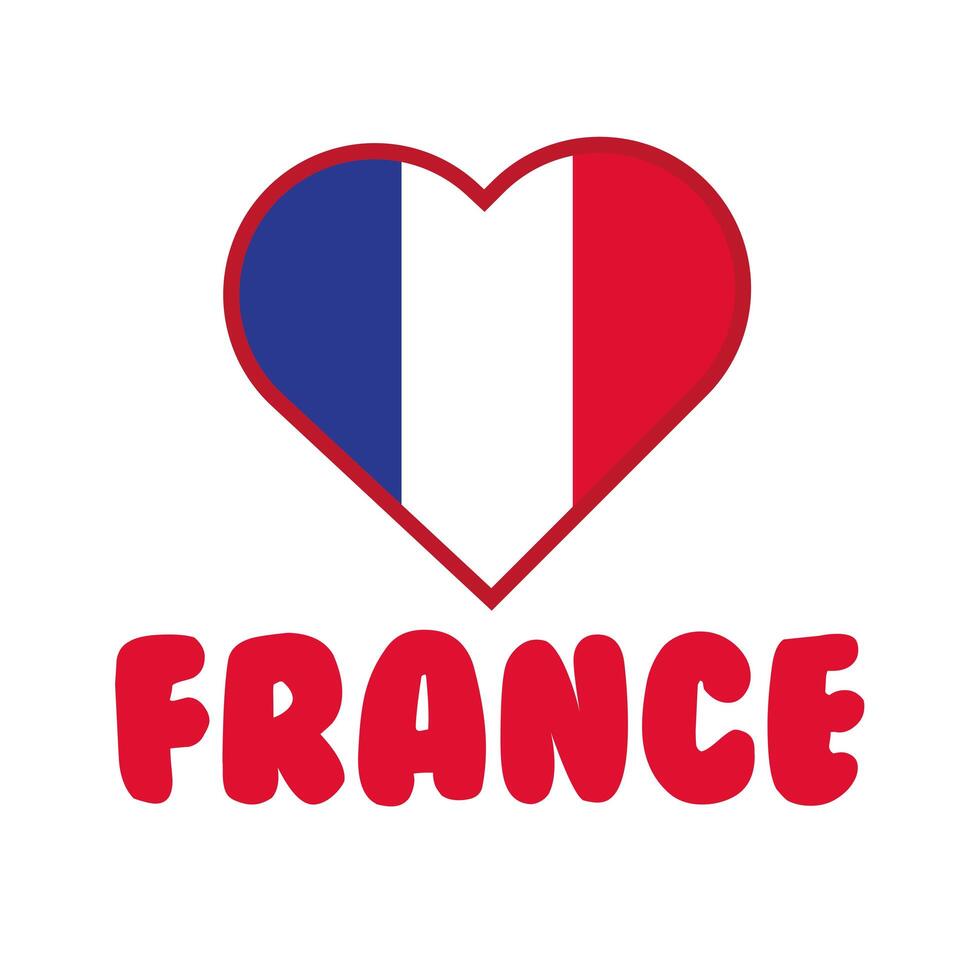 corazón con la bandera de francia icono de estilo de dibujo a mano vector