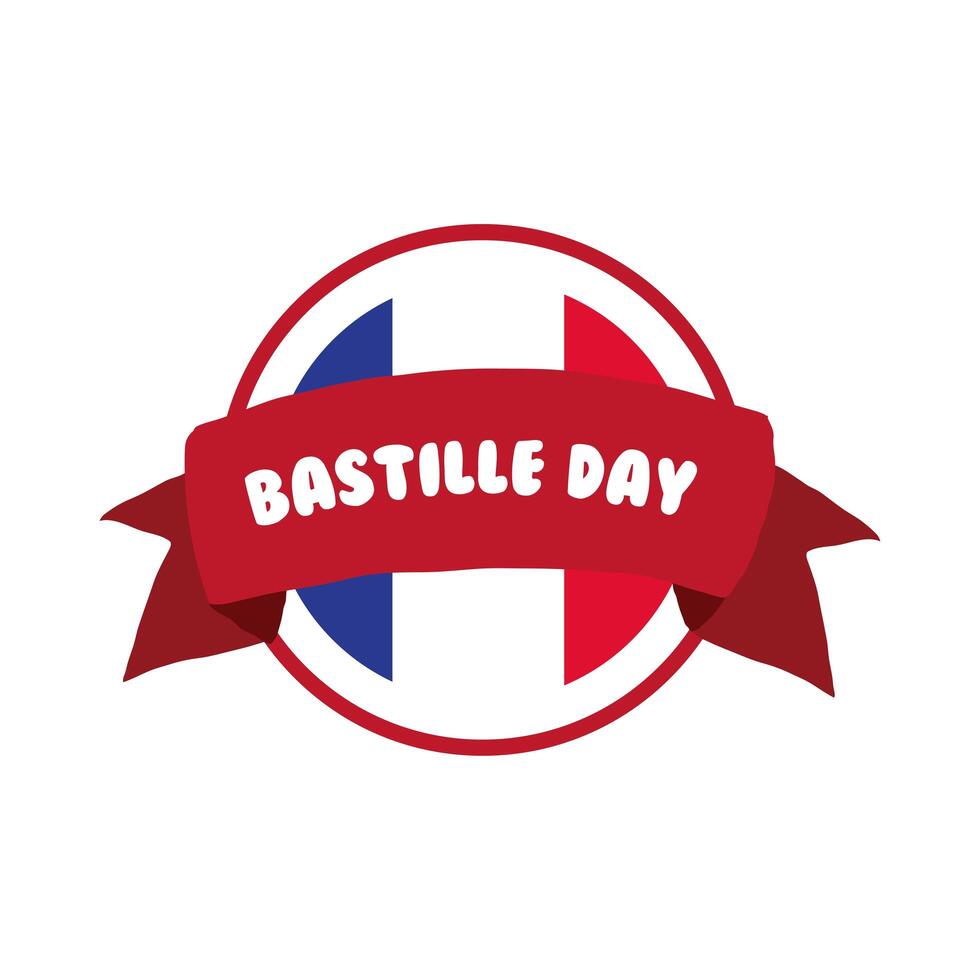 bastille day lettering and ribbon hand draw style vector