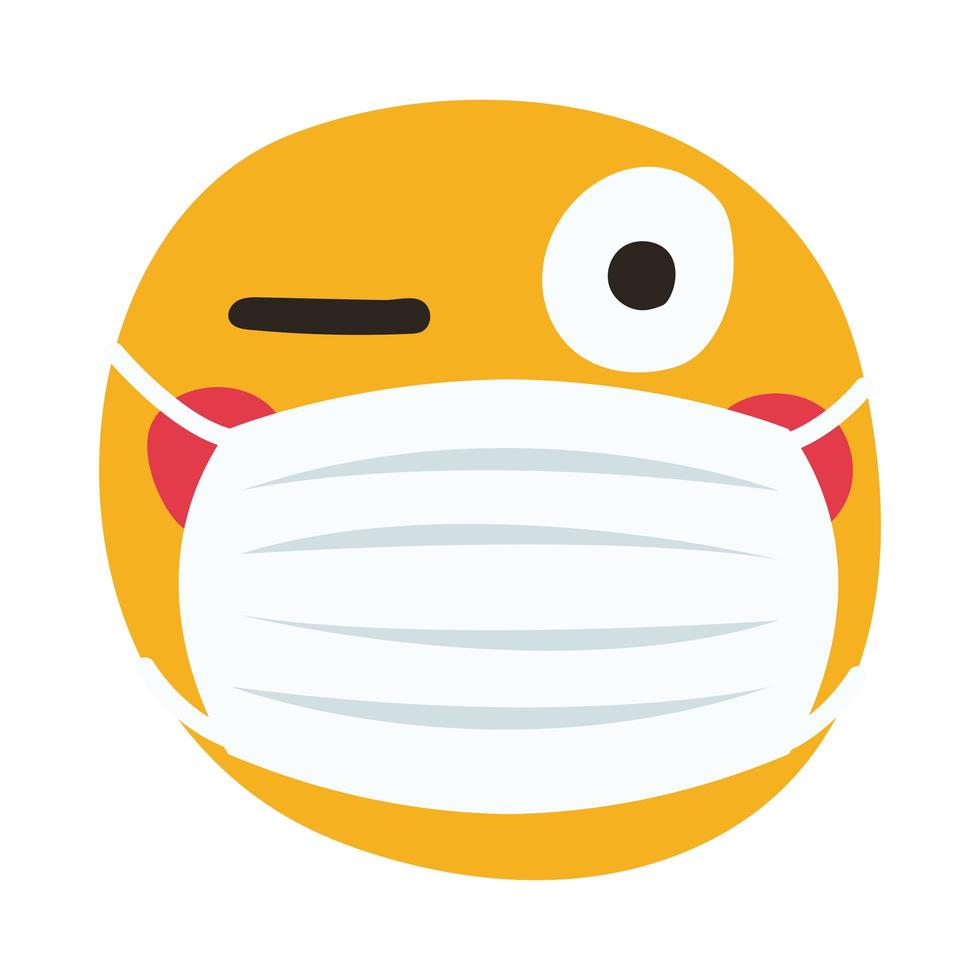 emoji wearing medical mask hand draw style vector