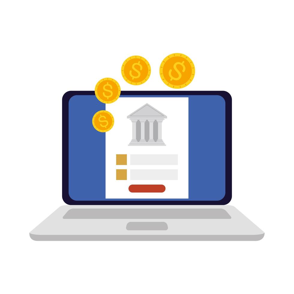 Laptop bank and coins vector design