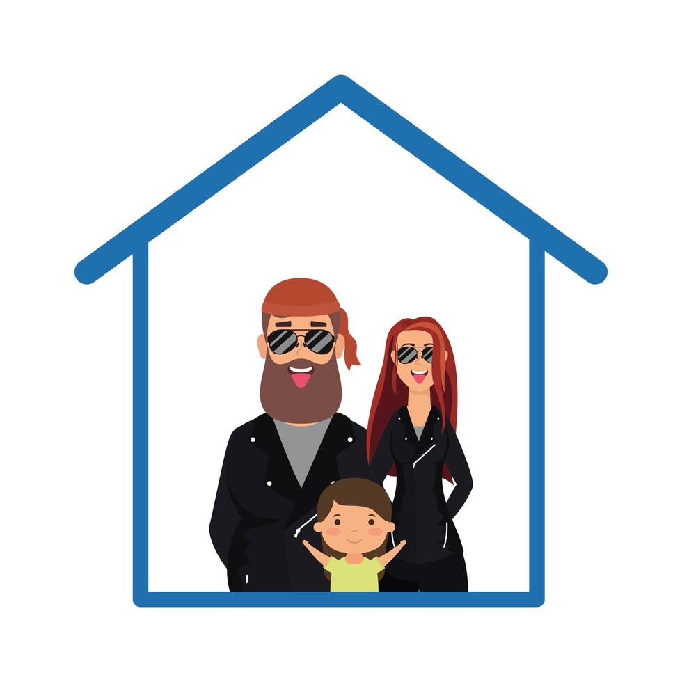 padre, madre e hijo, dentro, casa, vector, diseño vector