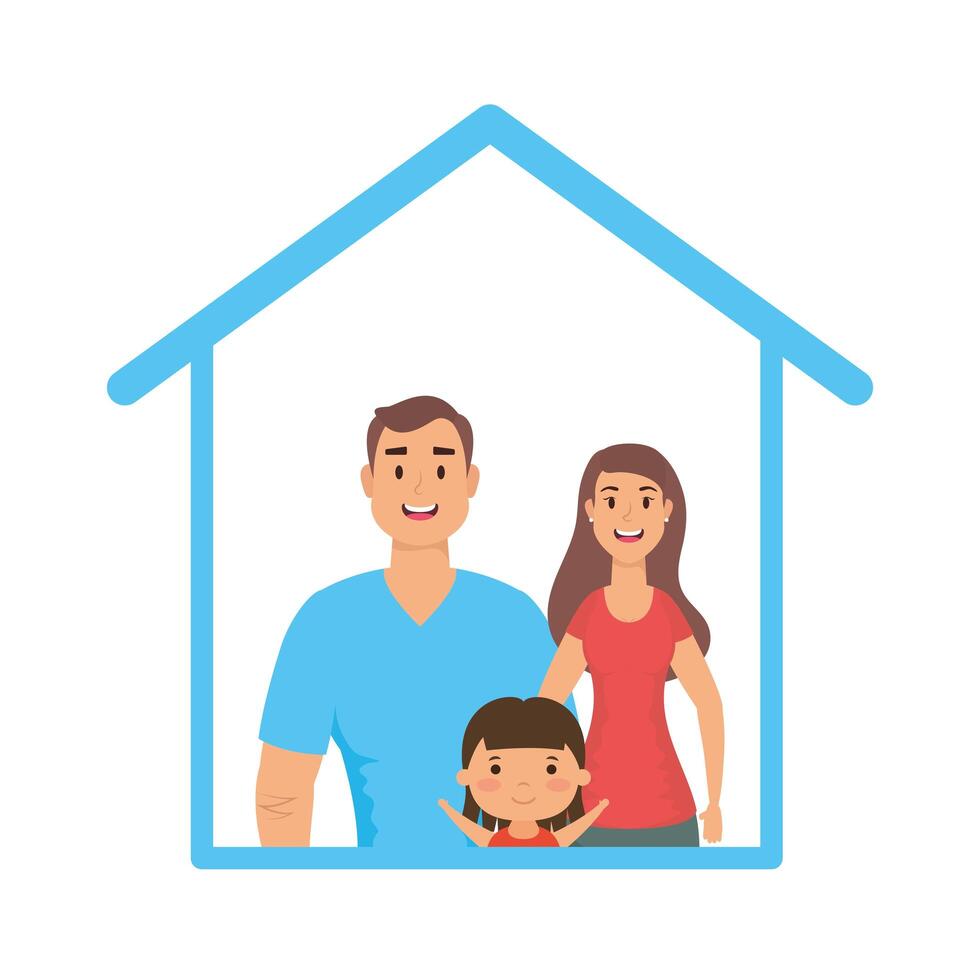 Father mother and daughter inside house vector design