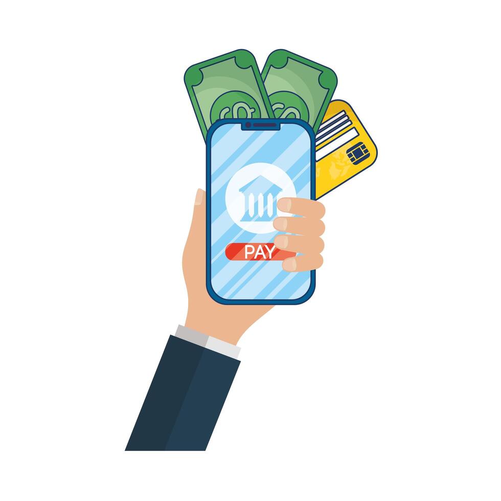 online ecommerce with hand using smartphone with money vector