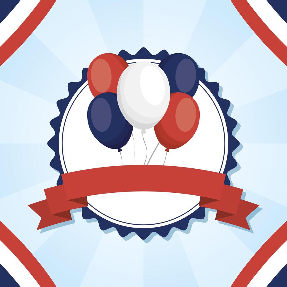 france balloons inside stamp for happy bastille day vector design