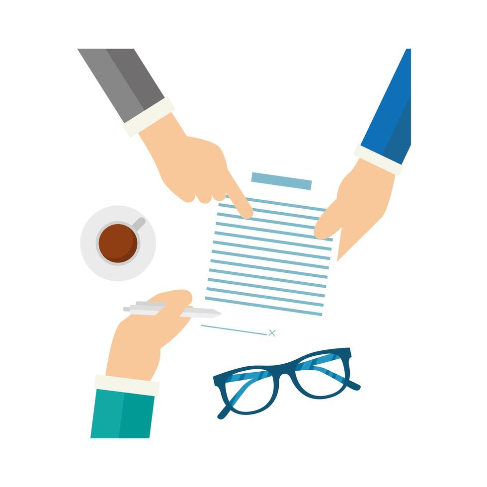 Hands holding document and pen design vector
